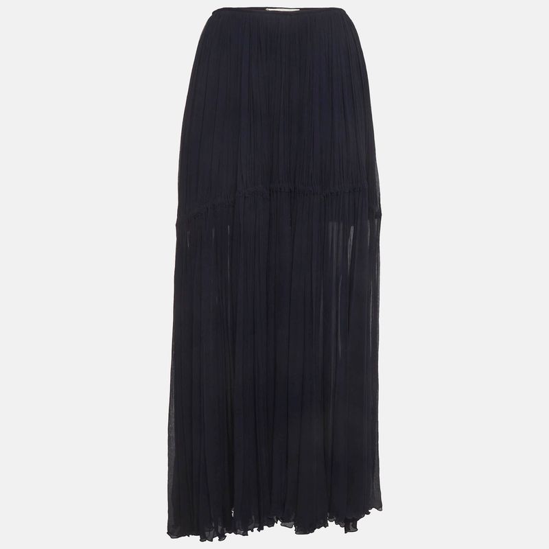 ChloÉ Navy Blue Crinkle Chiffon Tiered Maxi Skirt M